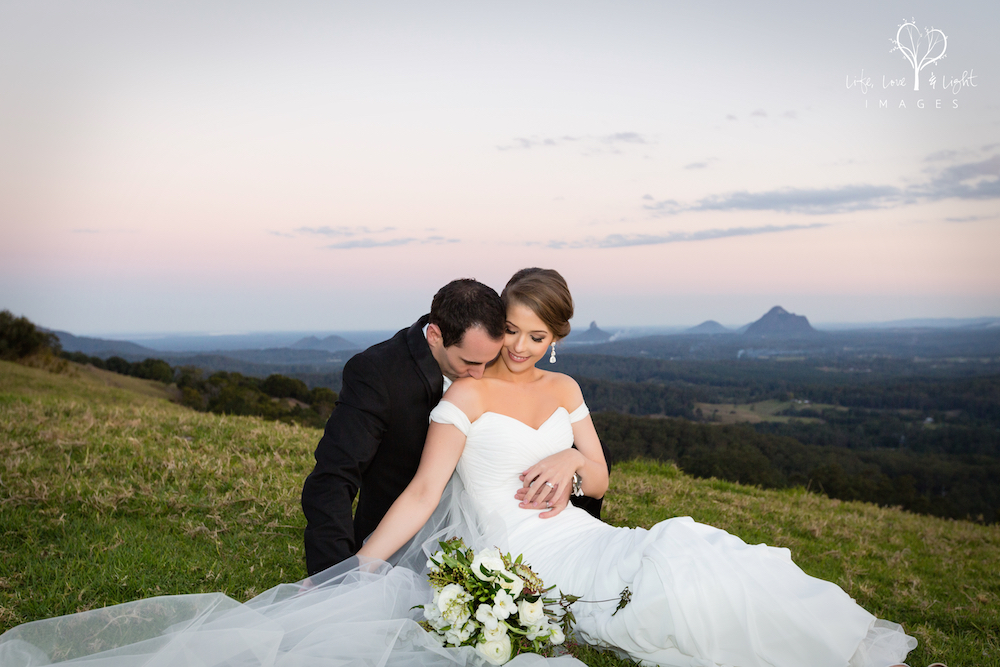 Bride and Groom sit down portraits in Maleny